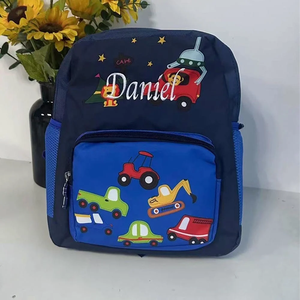 

Новая детская сумка с мультипликационным автомобилем и персонализированным именем для детского сада уникальная Подарочная сумка с вышивкой с вашим именем милый рюкзак для мальчиков