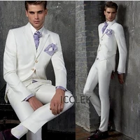 2022 new arrival white business men suits slim fit groom tuxedos 3 pic wedding tuxedo prom formal jacket vest pants costume home