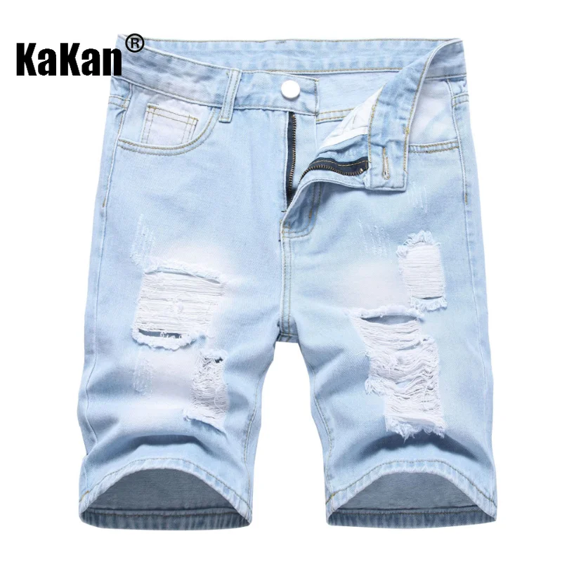 Kakan - European and American Summer New Quarter Casual Distressed Jeans for Men, Trendy Pants with Scraped Short Jeans K09-995