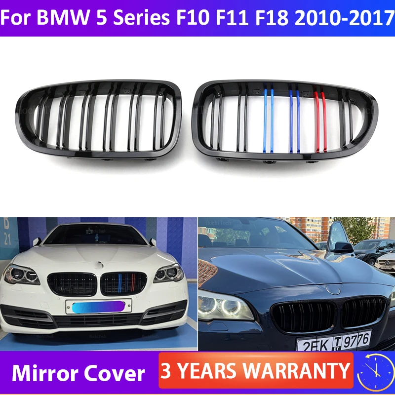 

for BMW 5 Series F10 F11 F18 2010-2017 2Pcs Car Style Gloss Black Front Kidney Double Slat Grill Grille Dual Line Racing Grilles