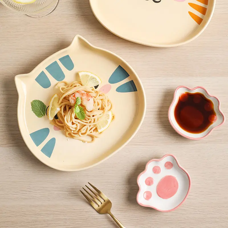 

Cartoon Cat Dinner Plate Sets Hand Painted Retro Under-glazed Dessert Dishes Steak Ceramic Plates Gifts Home Decoratio Platos