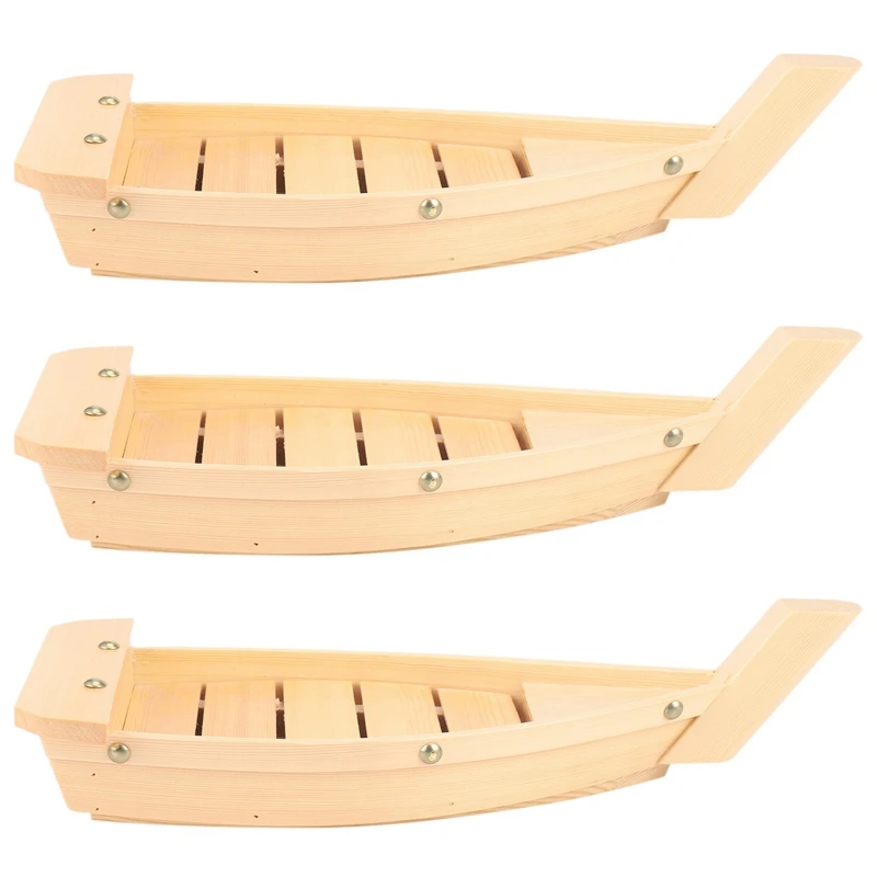 

3Pcs 42X17X7.5Cm Japanese Cuisine Sushi Boats Sushi Tools Wood Handmade Simple Ship Sashimi Cold Dishes Tableware Bar