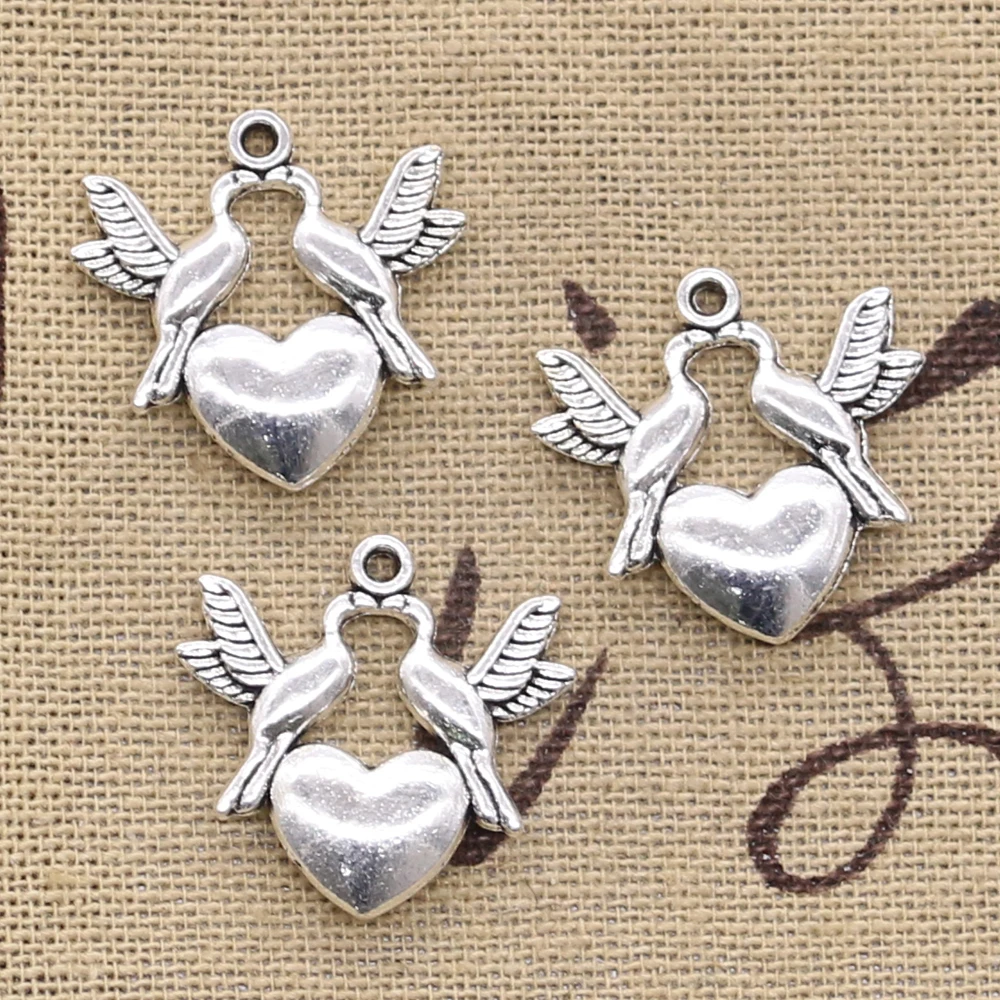 

8pcs Charms Kissing Doves Birds Heart 21x22mm Antique Silver Color Pendants Making DIY Handmade Tibetan Finding Jewelry