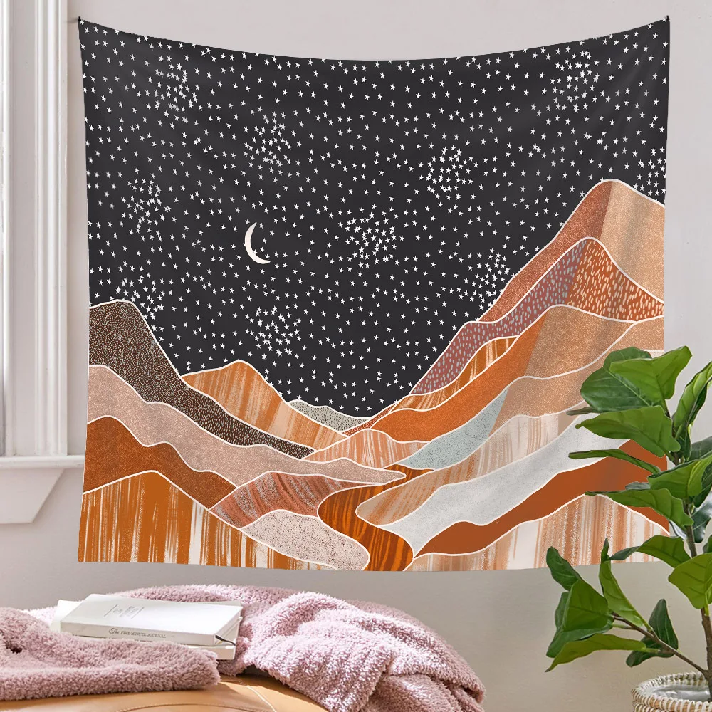 Черно-белая луна Солнце Мандала настенная ткань