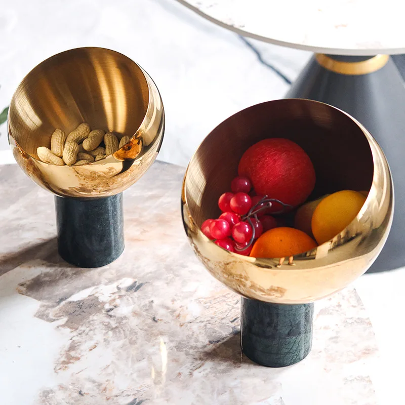 Мраморное украшение круглый поднос для фруктов на высоких ножках металлическая