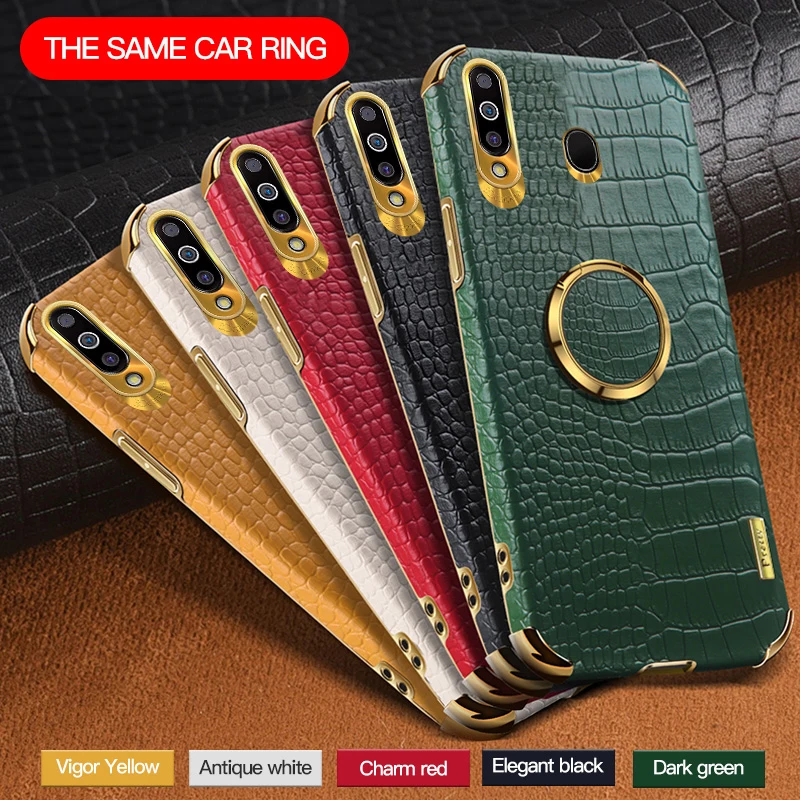 

Luxury Leather 6D Plating Case for Samsung Galaxy A40S M30 Car Magnetic Ring Holder Soft Back Phone Cover SamsungA40S SamsungM30