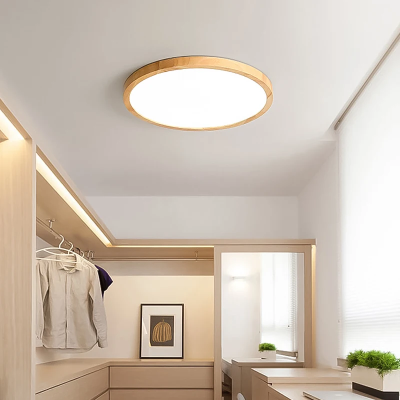 $19.66 LED Wood Ceiling Light Nordic Wooden Ceiling Lamps Living Room Bedroom Study Surface Mounted Lighting Fixture 2.8cm Height