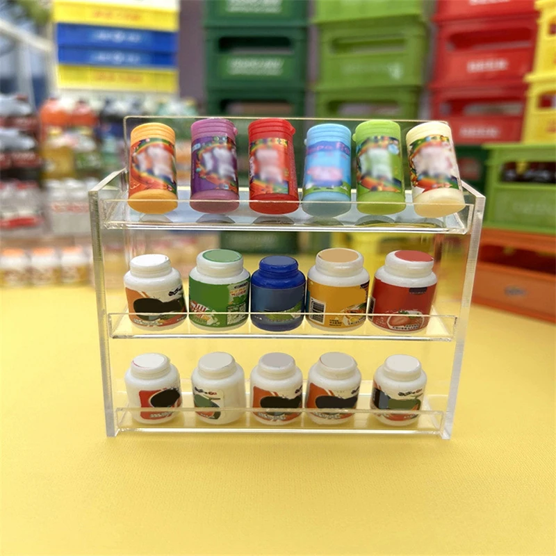 

Полка для кукольного домика, супермаркета, кухни, ванной комнаты, наклонная полка, полка для хранения, миниатюрный ящик для хранения с несколькими ячейками для кукольного домика