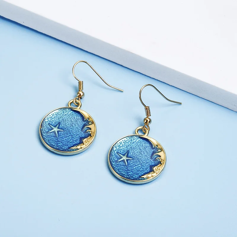 

Fashion Romantic Blue Starry Sky Planet Moon Pendant Earring Women Piercing Ear Punk Accessories Elegant Woman Long Earrings