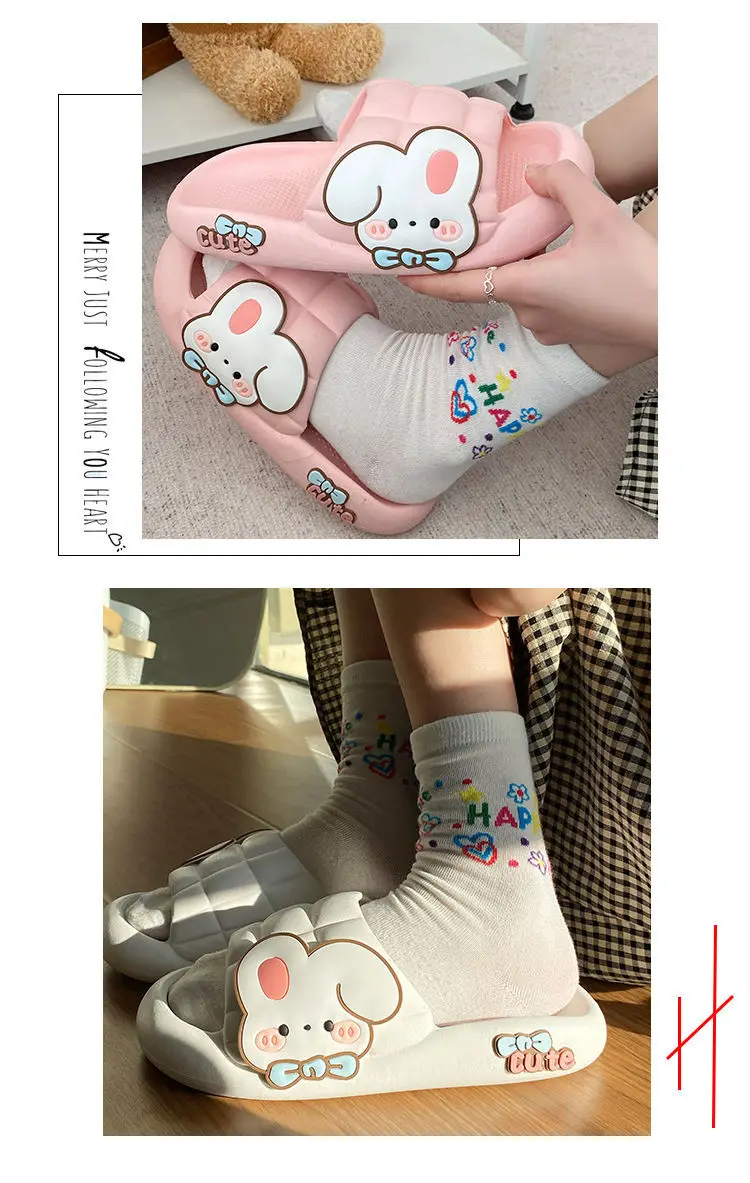 2023 New Cute Rabbit Slippers Women Indoor Home Bathroom Anti-slip Slides Shoes Soft Sole Beach Summer Sandals Women Slippers images - 6