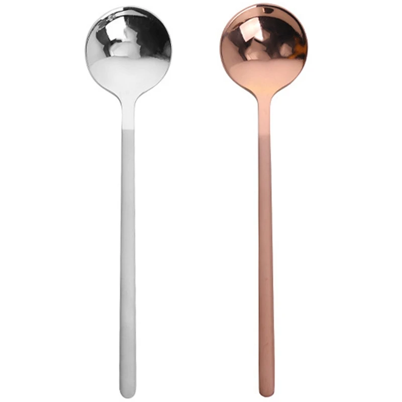 HOT-2 Pcs Coffee Scoop 304 Stainless Steel Coffee Spoon With Long Handle Dessert Tea Spoon Set S Rose Gold & Silver