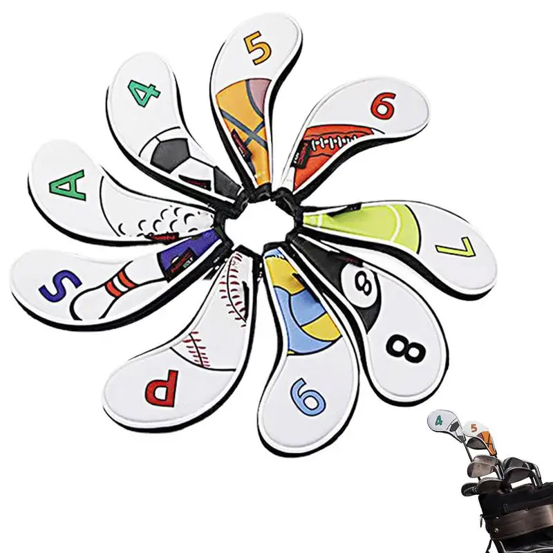 

New High-end Golf Iron Cover Waterproof PU Golf Iron Head Cover 9PCS Portable Protective Golf Head Cover Set