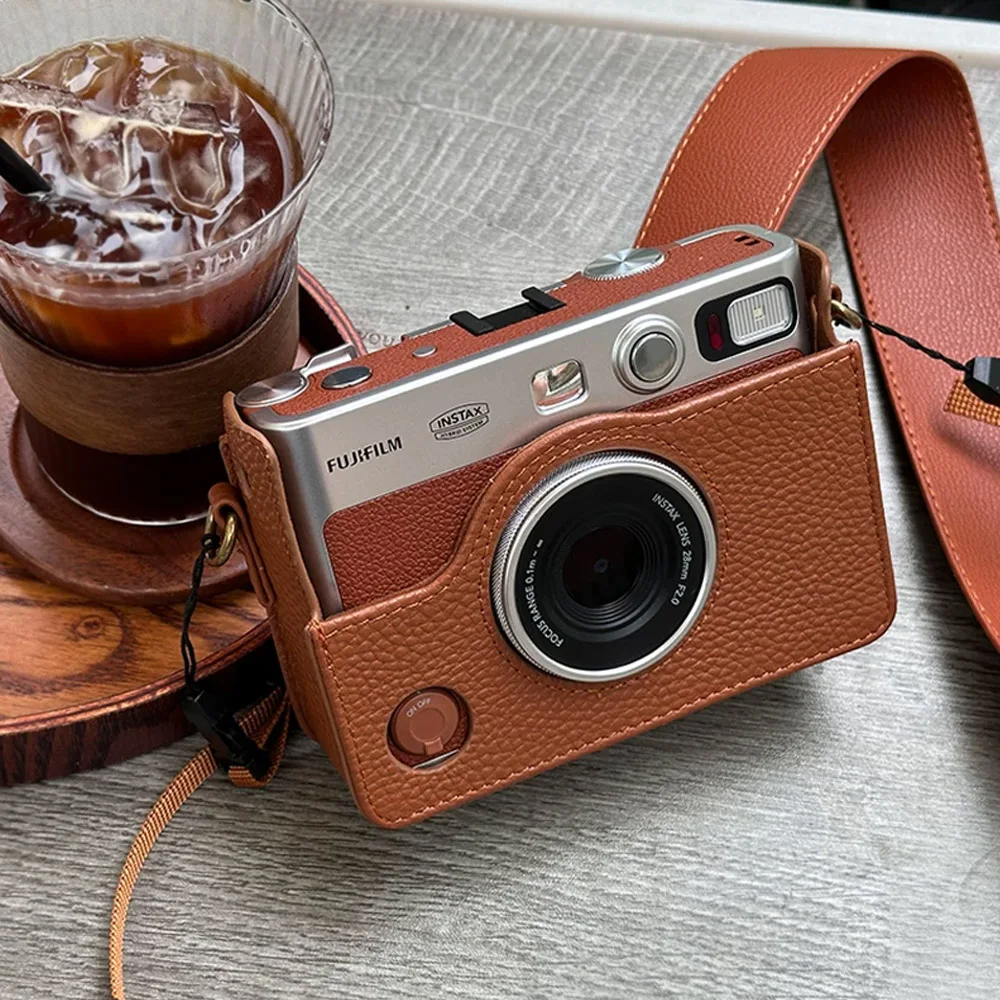 Фото Защитная сумка из искусственной кожи для фотоаппарата Fujifilm Instax Mini EVO, чехол из ПВХ со съемным плечевым ремнем №2