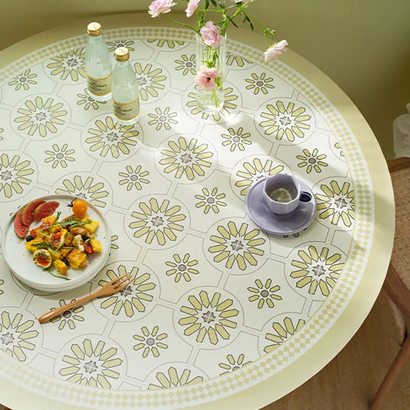 

American Retro Leather Table Mat Waterproof Oil-proof Anti-scalding PVC Tablecloth Nordic Dining Coffee Table Mat Custom Size