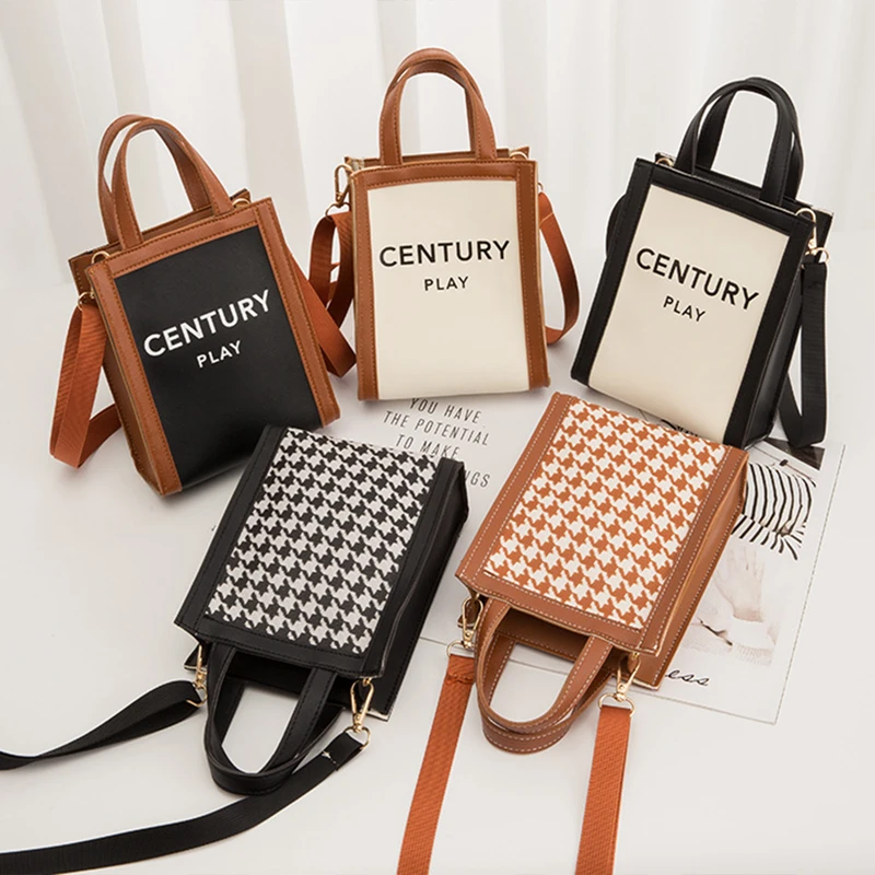 

Trendy Women Color Stitching Shoulder Bags PU Leather Letter Ladies Shoulder Totes Square Bag Clutch Female Party Handbags Purse