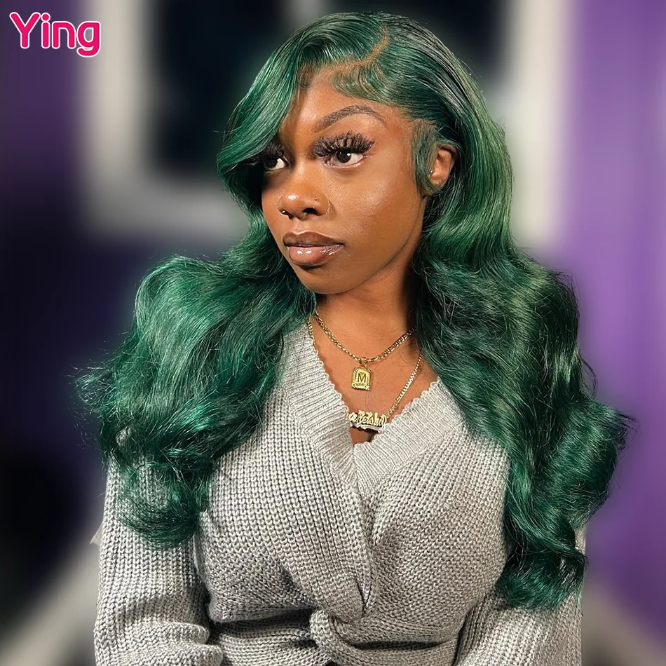 

Ying Hair Dark Green Color 13x4 Lace Front Wig Bleach Knots PrePlucked Baby Hair 180% Body Wave 13x6 Transparent Lace Front Wig
