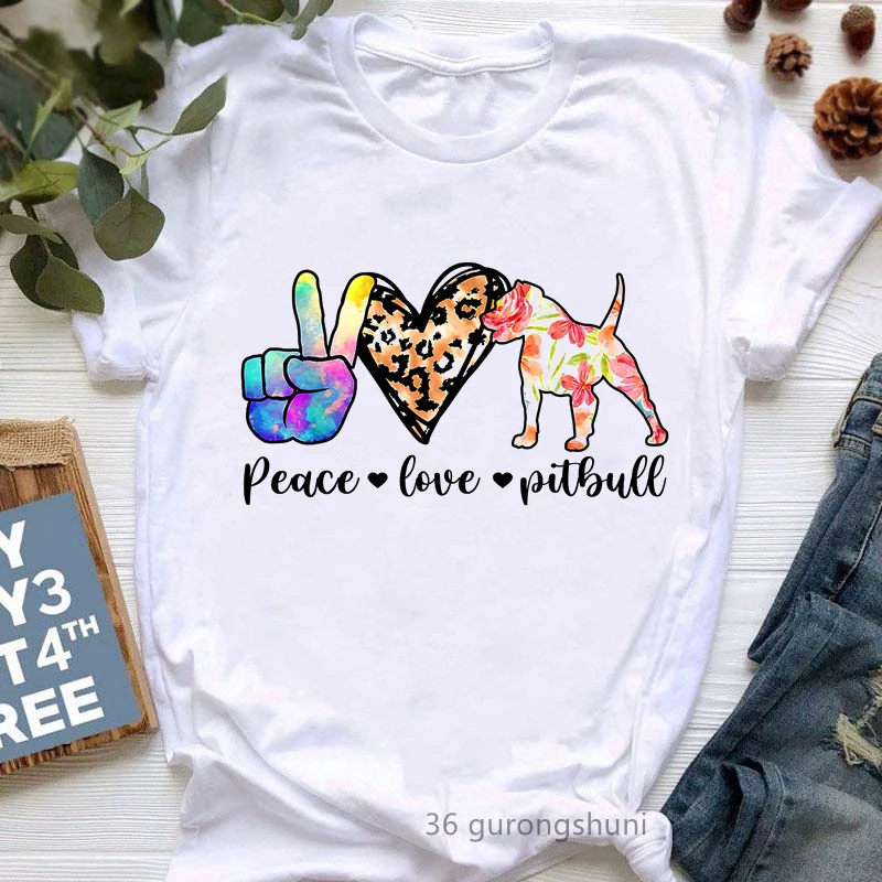

Peace Love Pitbull Graphic Print Tshirt Girls Funny Leopard T Shirt Femme Harajuku Kawaii Clothes Summer Tops Tee Shirt Femme