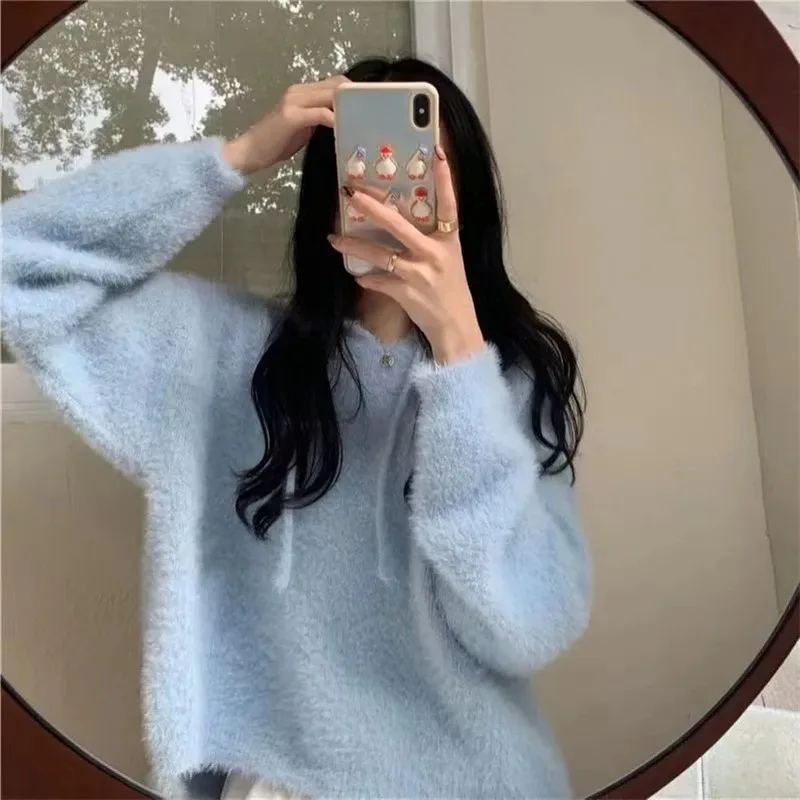 

Нежный короткий свитер для женщин, имитация норки, Осень-зима 2023, новый дизайн, нишевая мягкая клейкая Белая кофта для женщин