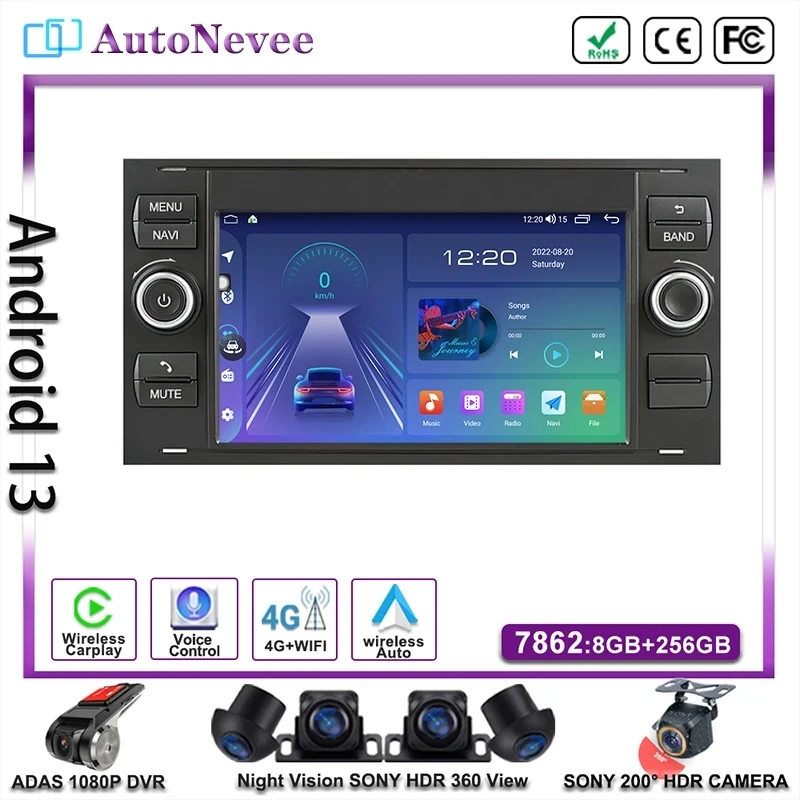 Мультимедийный автомобильный радиоприемник Android11 с GPS-навигацией DVD NO 2DIN для Ford