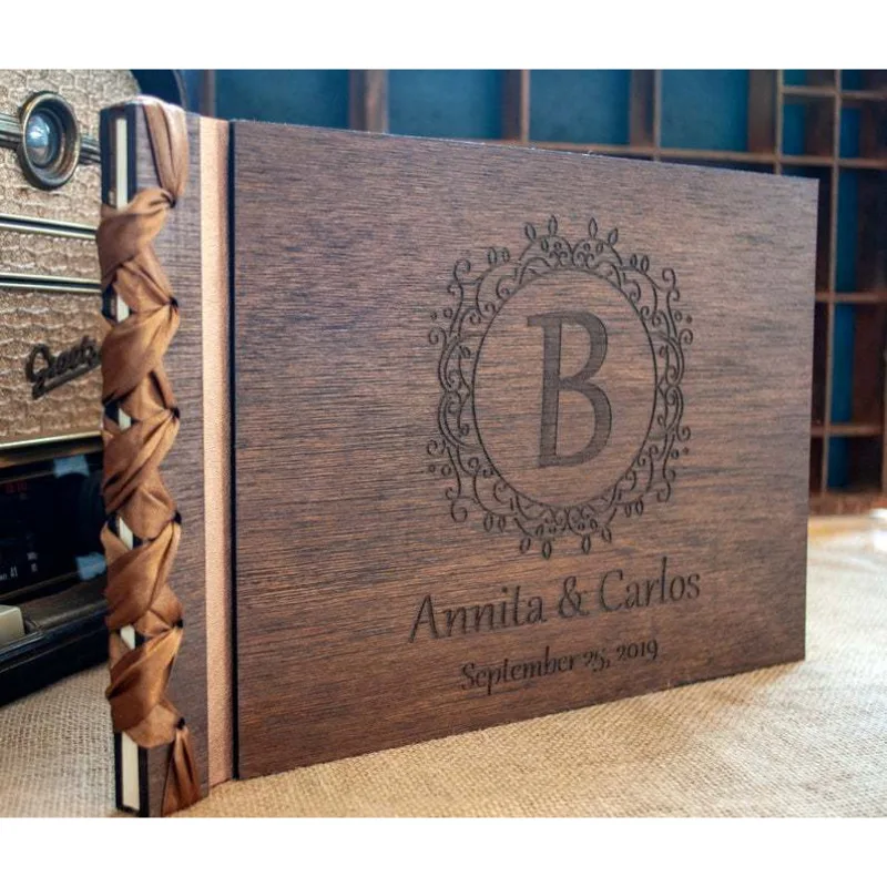 

Retro Style Surface Wooden Lettering Wedding Attendance Books 140x210mm 300g Wedding Message Books Multipurpose Decoration Books