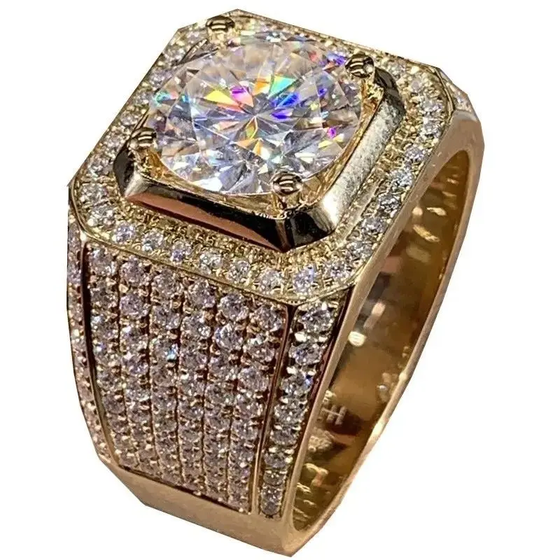 

Luxury Man's Ring Wide Luxury Fully-Inlaid D Color Diamond White/Gold Moissanite Ring Men's Rose Gold