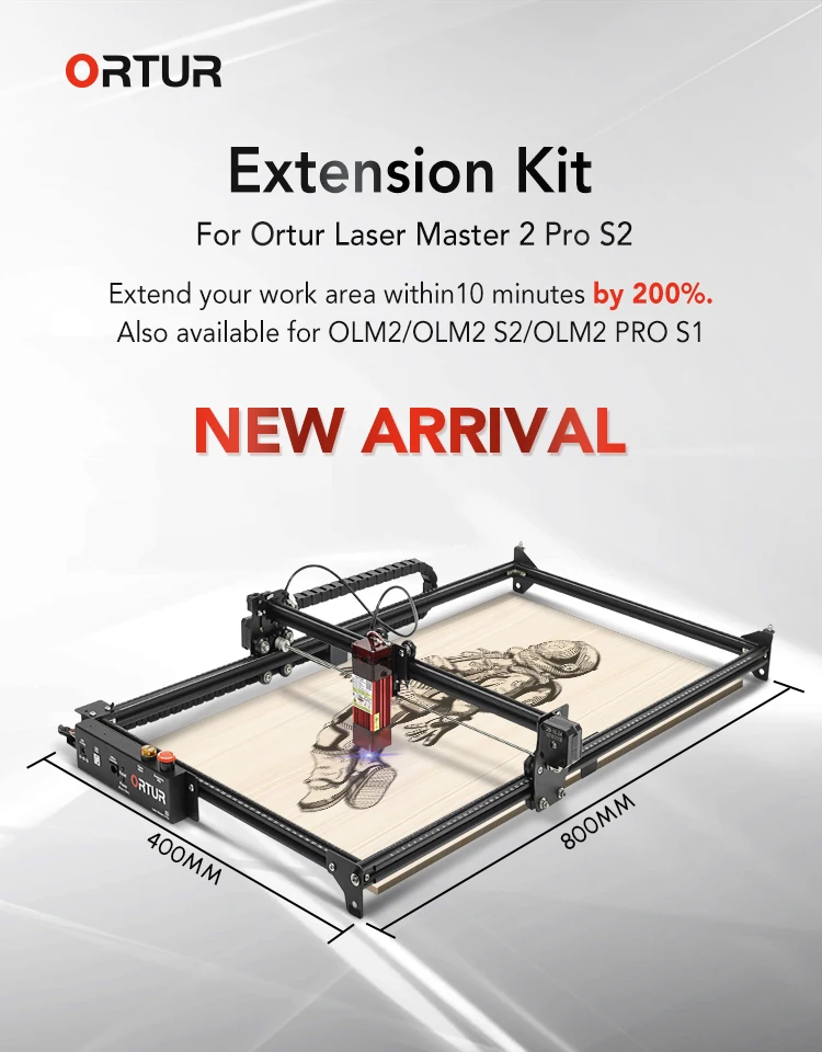 

ORTUR Best Seller Y Axis Extension Kit Expand Larger Engraving Area For OLM2/PROS2 Laser Machine High Precision 800*400mm