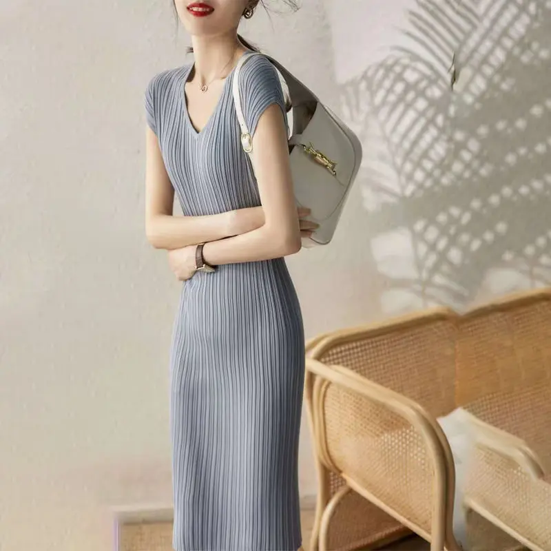 

Vertical Bar Knit Dress Women's Summer 2022 Clothes Skirt Sleeveless Elegant Sexy Slim Plus Size Dress Party Dresses Clothing