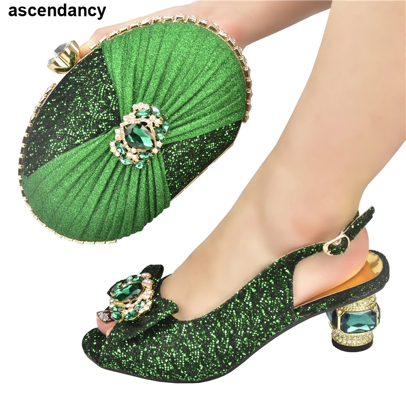 

Fashion African Women Shoes and Bag for Party Wedding Women Italian Shoes with Matching Bags Set Decorated with Rhinestone