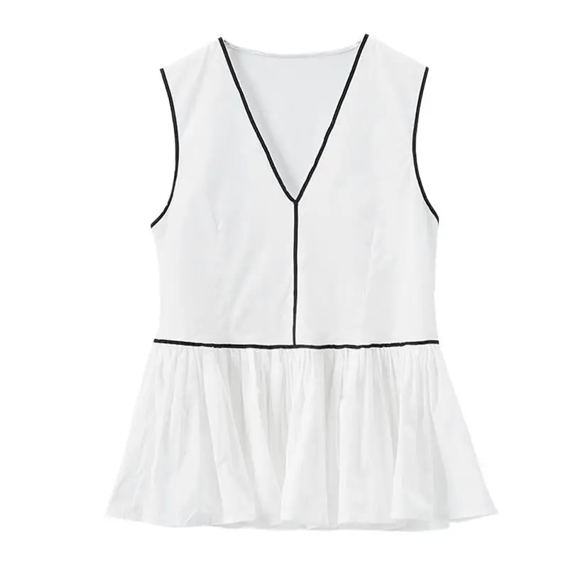 

Женские летние повседневные свободные топы с V-образным вырезом, однотонные элегантные тонкие хлопковые льняные майки с оборками, женские топы-блузы для женщин verano 2023