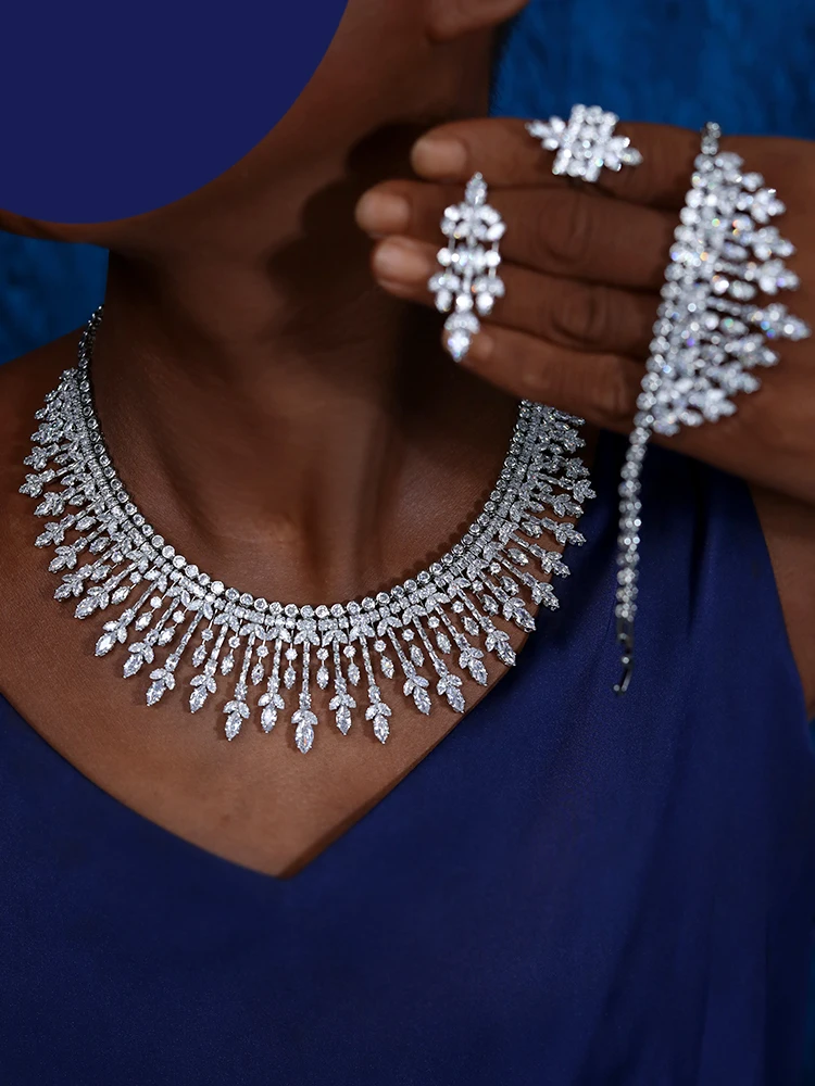 Роскошное ожерелье с бахромой и кристаллами, 4 шт., ювелирные наборы для женщин, Свадебные украшения с кубическим цирконием, африканские Дубаи, свадебные украшения, аксессуары