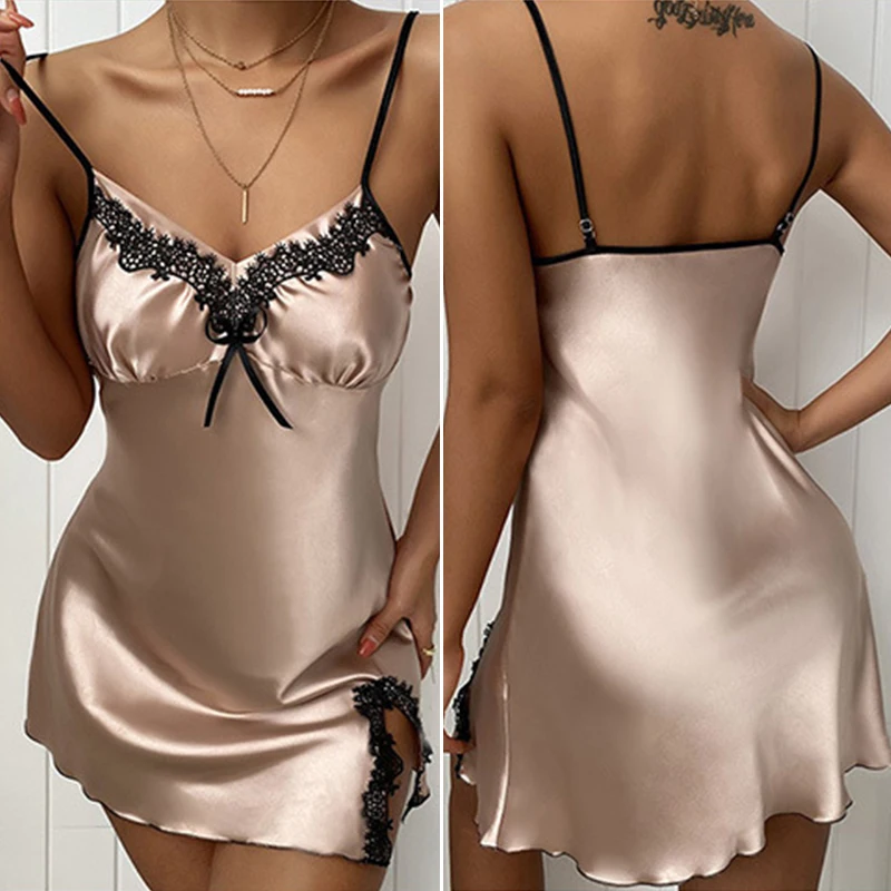 

Женское нижнее белье, нижнее белье, комбинация, пижама, ночная рубашка, весенне-летнее платье, сексуальное атласное шелковое тонкое нижнее белье с лямкой на шее, для домашнего сервиса