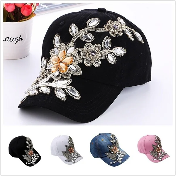 

NEw fashion 8 Colors Cowboy Summer Sun Hat Women's Baseball Cap Diamond Painting Embroidery Flower Denim Snapback Hats