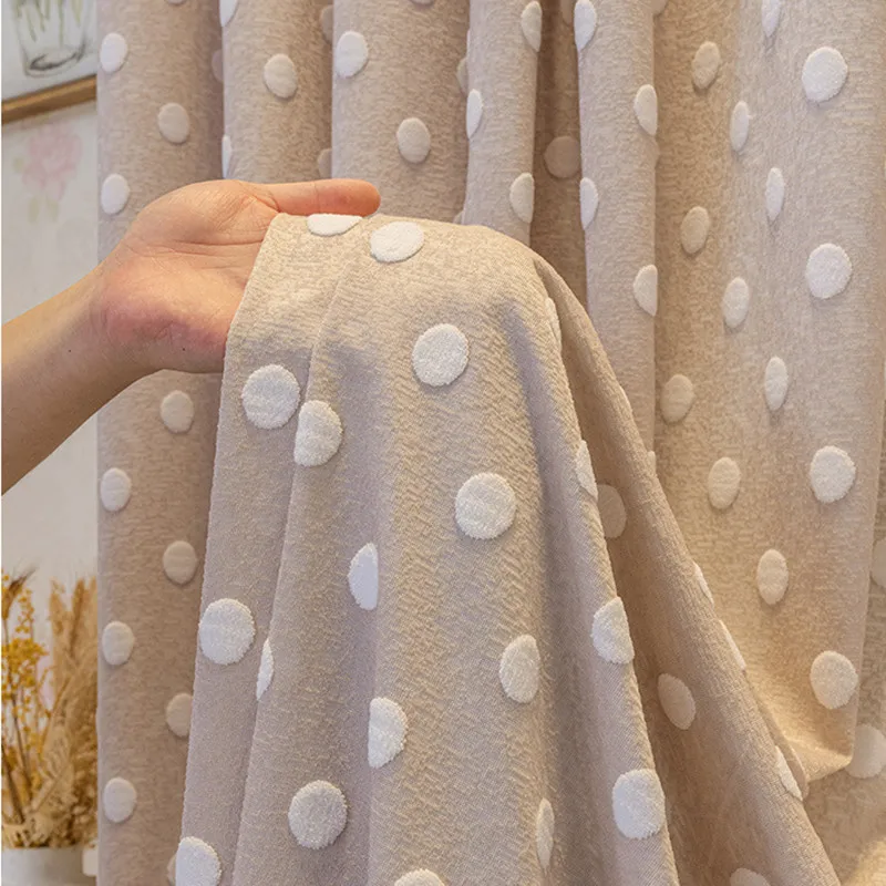 

Modern Light Luxury Semi Blackout Thickened Gauze Curtain 3D Relief Polka Dot Embroidery Tulle Curtain For Living Room Bedroom
