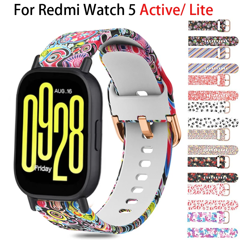 Силиконовый ремешок с принтом для Redmi Watch 5 lite спортивный Xiaomi Mi активный женский