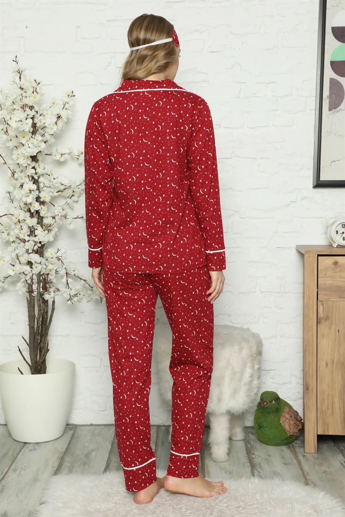 

Fashion Cartoon Women 'S 100 Cotton Combed Cotton Front Button Long Sleeve Pajamas Suit 2728