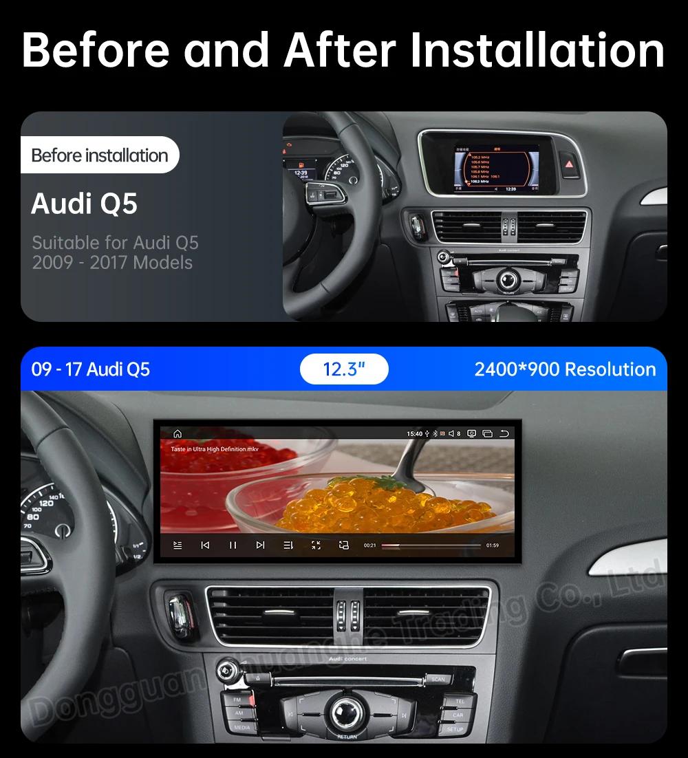 Фото Беспроводная автомагнитола для Audi Q5 2009-2017 на Android 15 с GPS-навигацией, мультимедиа, Carplay, DSP, 4G, WIFI, QLED-экраном и Bluetooth №2