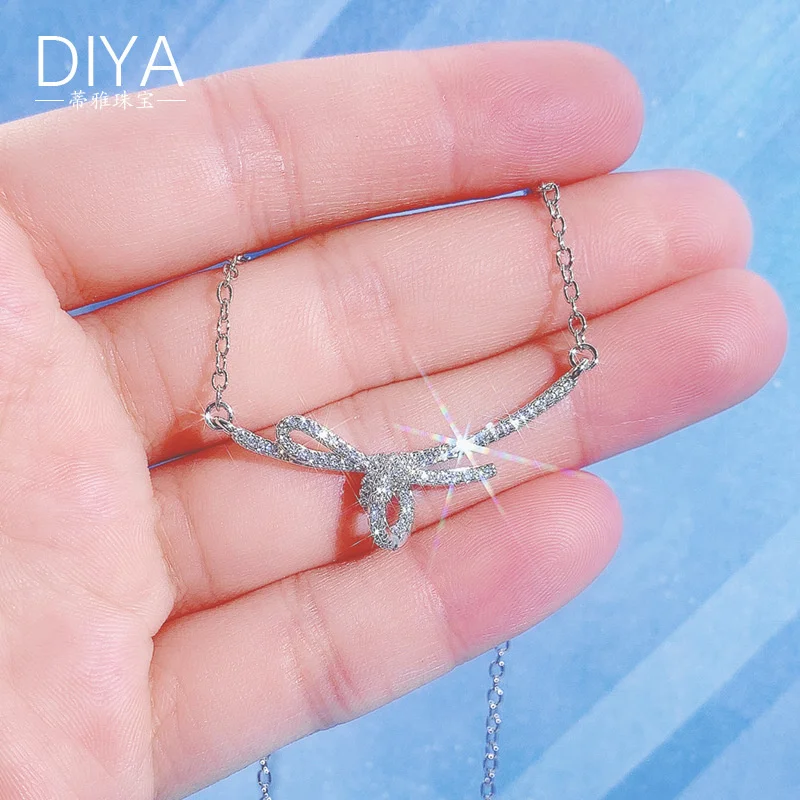 

brand genuine Luxury real jewels 925 Sterling Silver Popular Clavicle Full Diamond Women's Pendant 2023ins Fashion Brand Ribbon