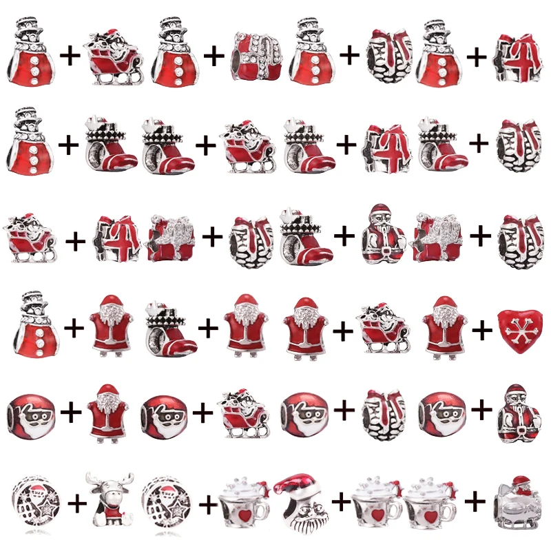2 шт./лот очаровательные бусины с красными сани Санта-Клауса подходят для