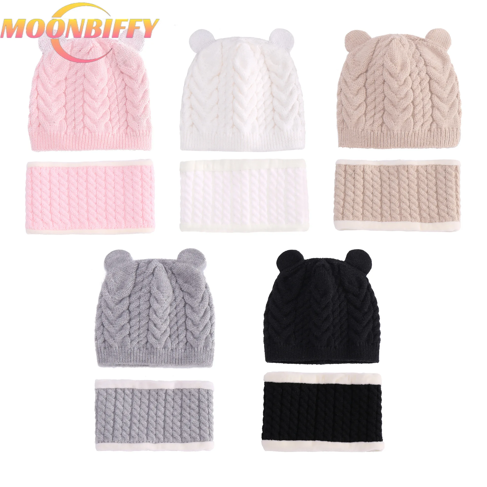 

Children Winter Knit Hats Girls Beanie Hat Kids Newest Cap Scarf Set Warm Neck Warmer with Thick Fleece Lined Winter Child