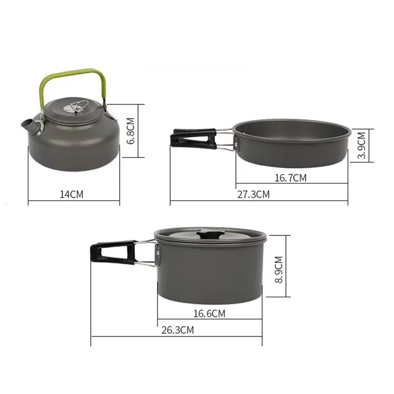Портативный Кемпинговый Cookset Алюминиевый Уличный Набор Посуды С Сковородой