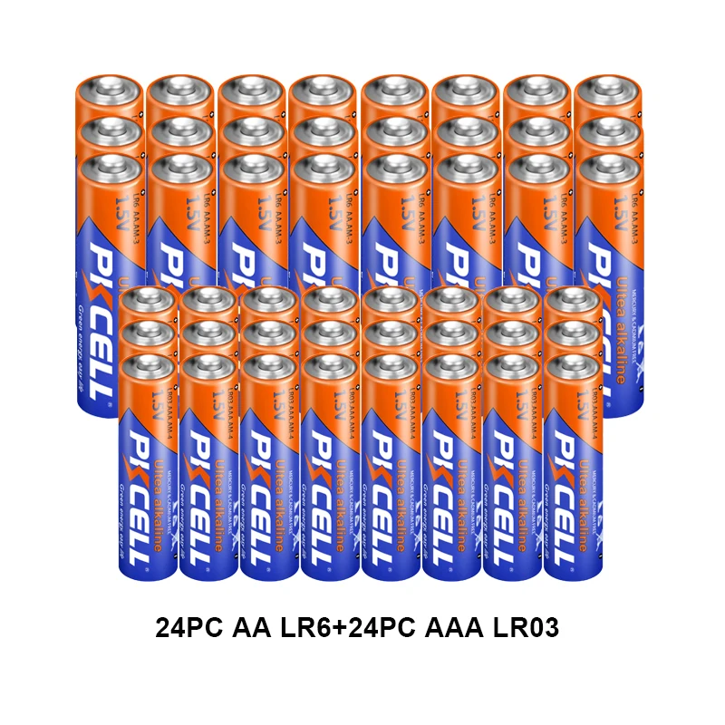 

(48Piece combine pack) PKCELL 24PC LR03 AM4 E92 AAA and 24PC LR6 AM3 E91 MN1500 AA Alkaline Battery 1.5V for toys smart locks