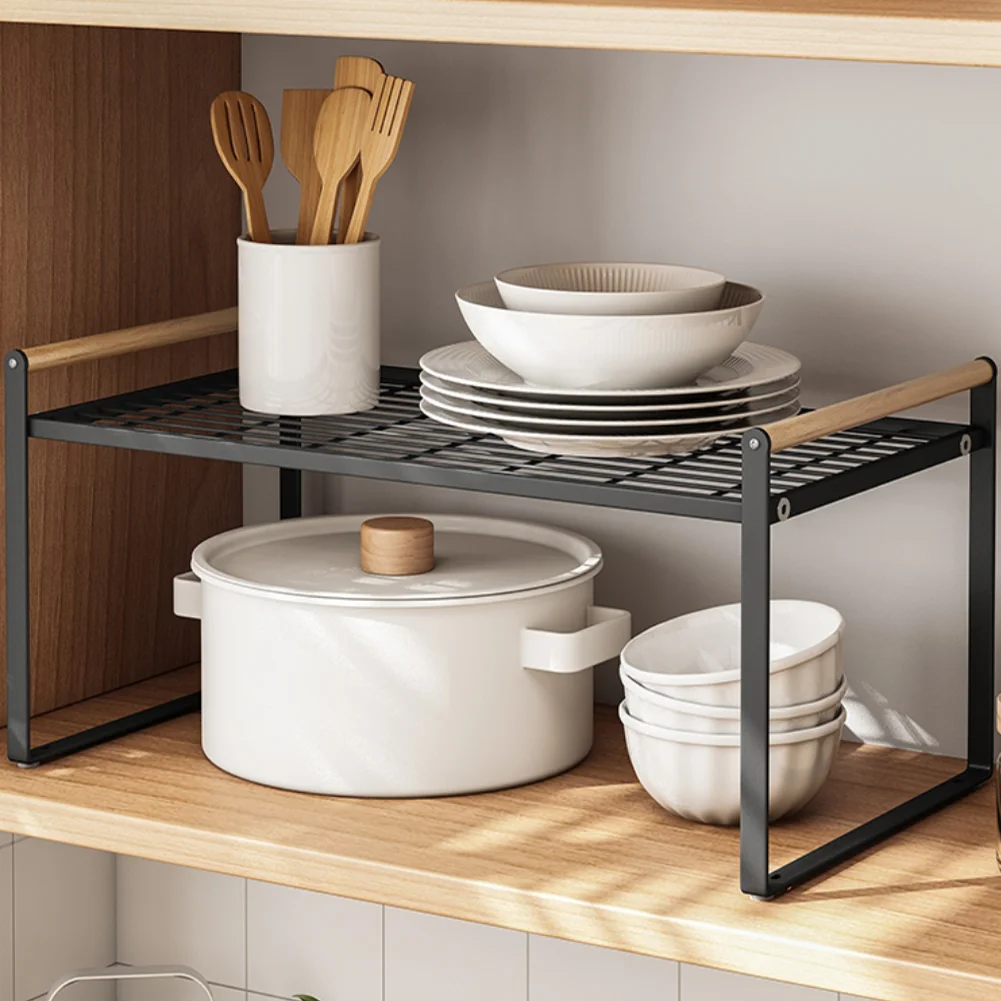 

Drill Free Kitchen Tableware Spice Storage Rack Stackable Cabinet Cupboard Organizer Shelf Bathroom Kitchen Under Sink Organizer