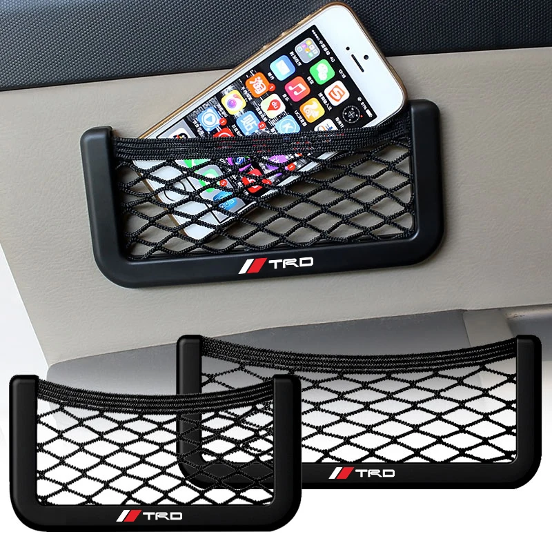 

1pcs Car Black Net Bag Phone Holder Storage Pocket Organizer for TRD Pro Toyota Emblema Accessories Auto Interior Goods