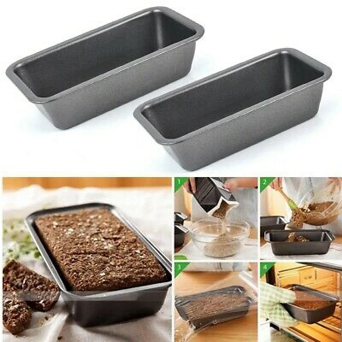 

2Pcs Bread Pans for Baking Nonstick Carbon Steel Loaf Pan Tray Toast Mold Cake Loaf Pastry Toast Box Baking Pan Bakeware