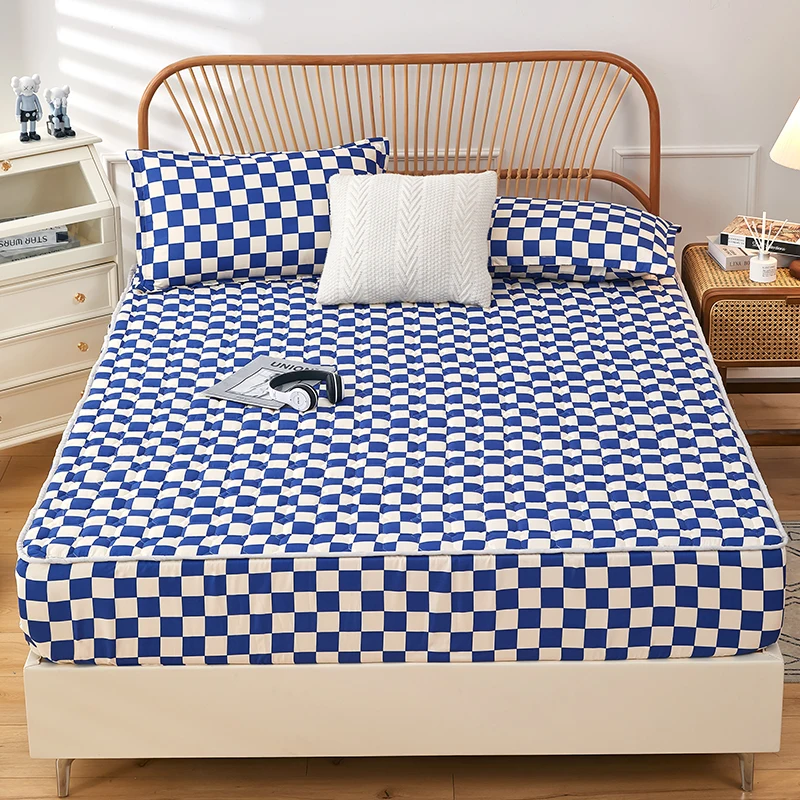 

Thicken Quilted Mattress Cover King Quilted Bed Fitted Breathable Bed Sheet Anti-Bacteria Mattress Topper Air-Permeable Bed Pad