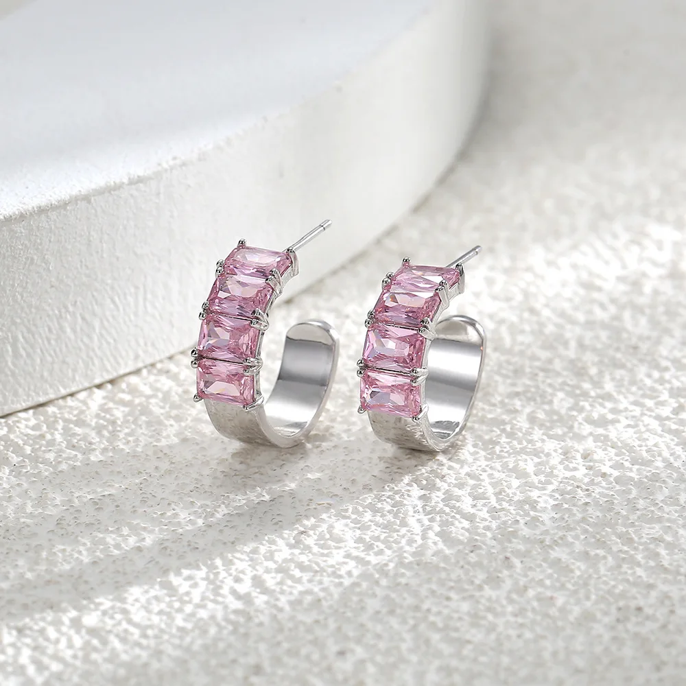 

Korean Fashion Classic Delicate Pink Zircon Earrings For Women Vintage Cute Romance Metal Earrings For Female Party Gift