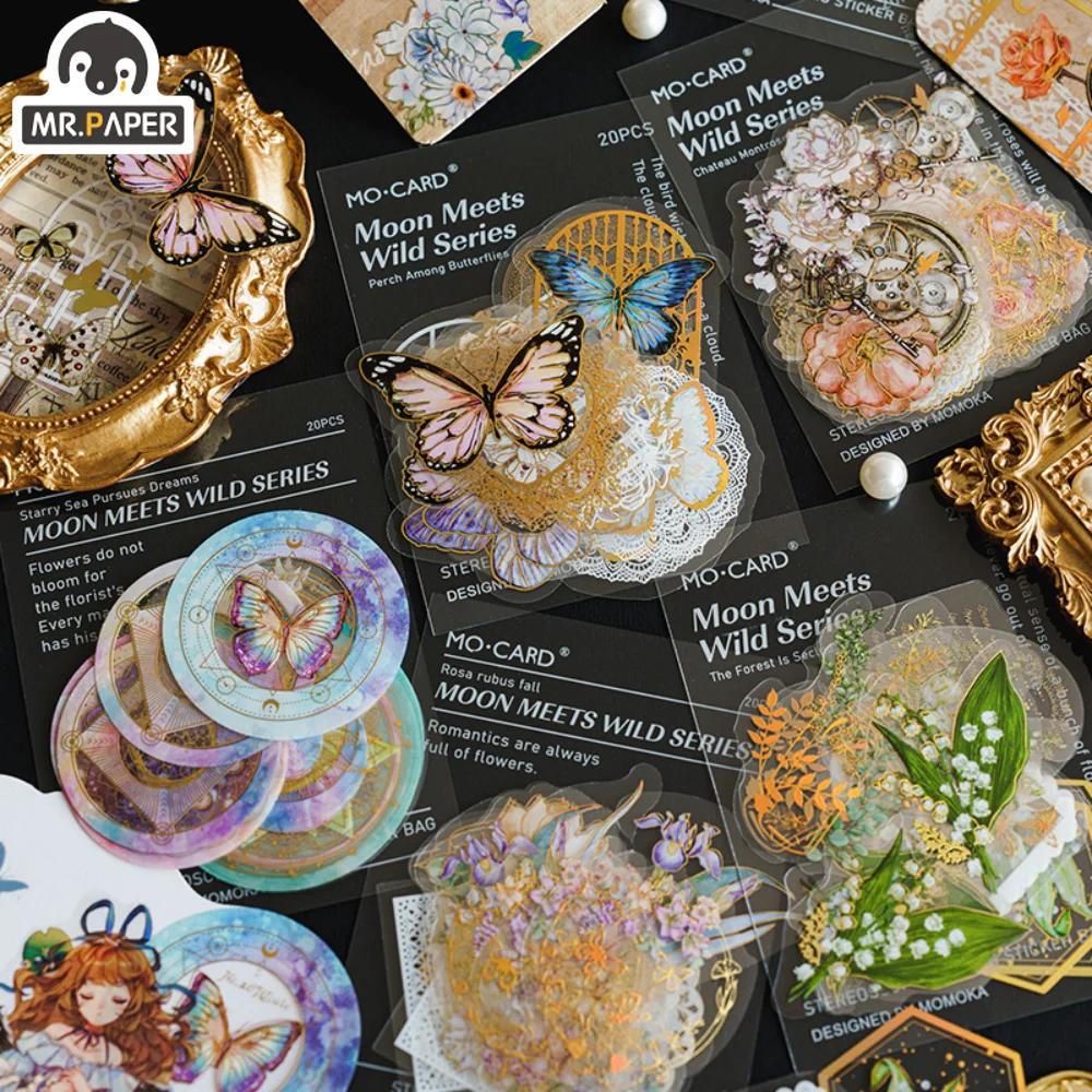 

Mr. Paper, 6 стилей, 20 шт./упаковка, винтажные растения, наклейки для домашних животных, ручная декоративная фотография