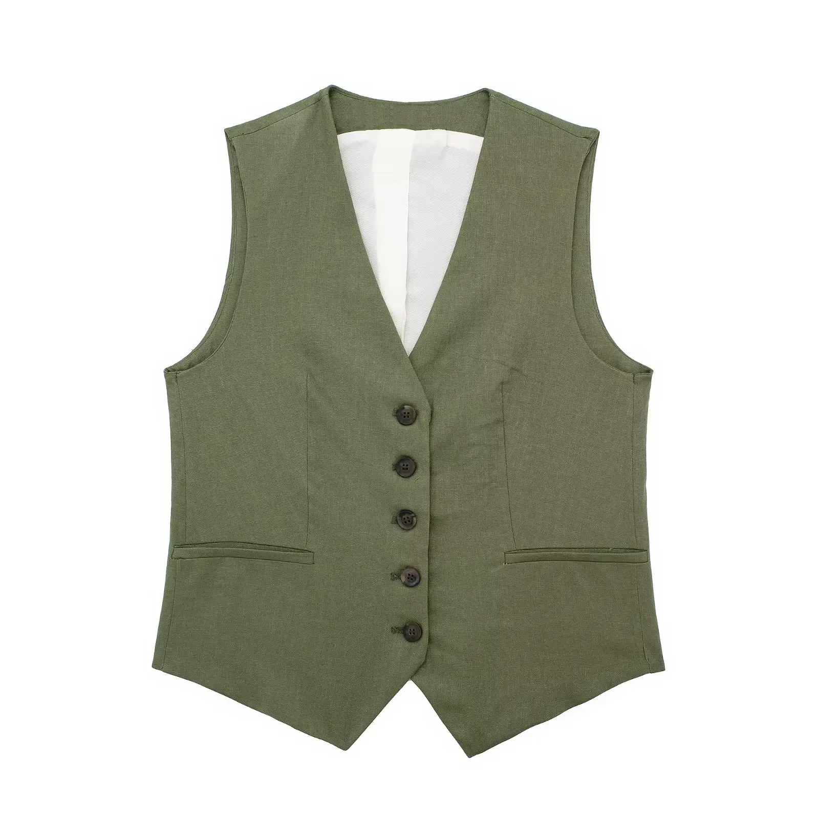 

Lady Vest Solid Color Formal Party Wear Suit Single Breasted Spring Waistcoat Linen Blending Army Green Women Vest Customize