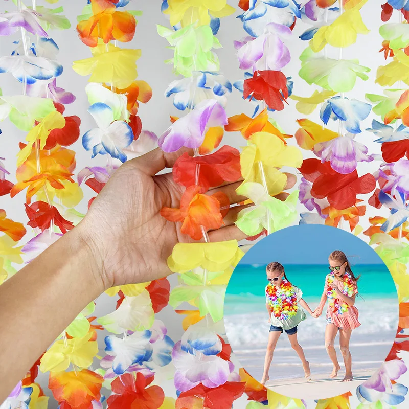 

10pcs Hawaii Party Leis Flower Wreath Garland Artificial Necklace Hawaiian Summer Tropical Beach Wedding Party Decor Supplies