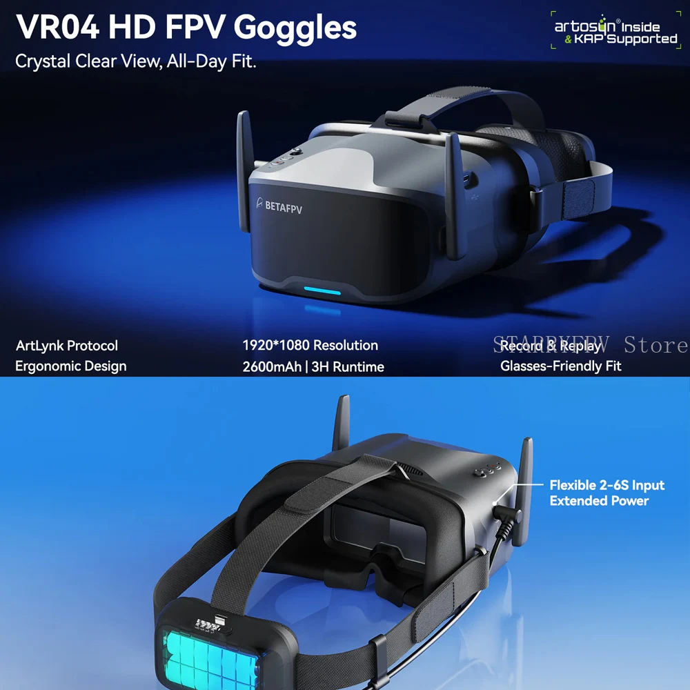 Фото Очки FPV BETAFPV VR04 HD / аналоговая версия с 4,5-дюймовым ЖК-дисплеем, антенной и аккумулятором для комплекта Aquila20 FPV (квадрокоптер) №4